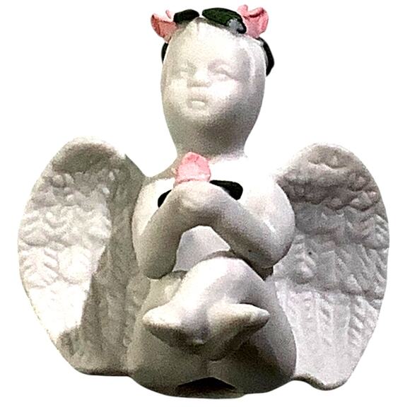Vintage Porcelain Baby and Roses Cherub, 2-1/2"W x 2-1/2"H  x 1-3/4"D, NIB - Picture 1 of 6